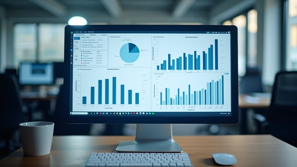 Statistik-Grafiken und Diagramme auf Bildschirm im modernen Büro