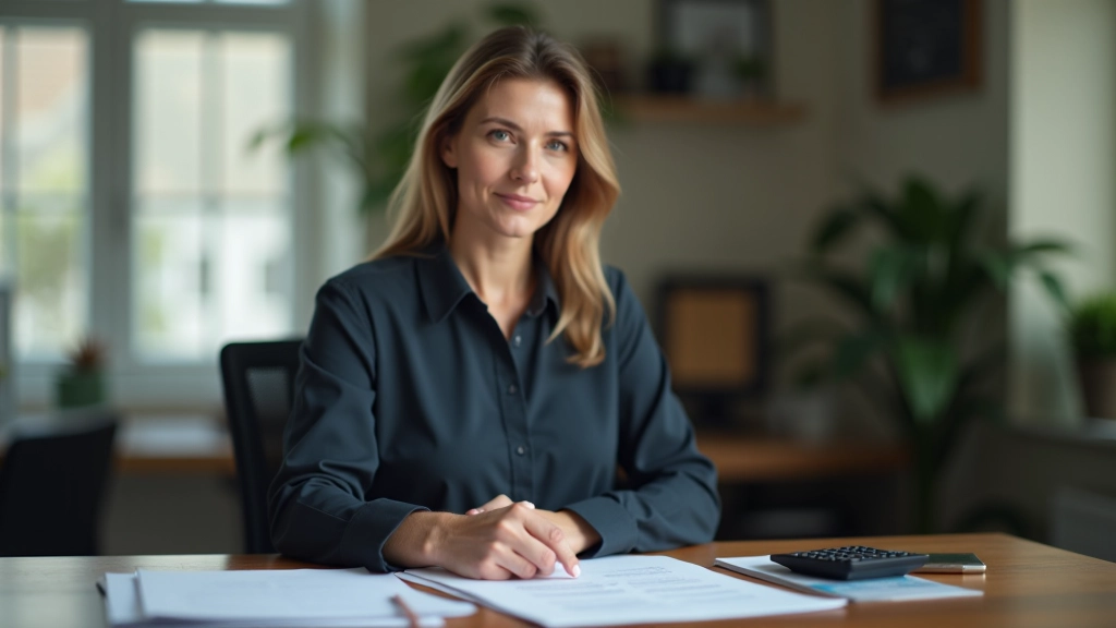 Person am Schreibtisch mit Finanzunterlagen, Taschenrechner und Notizen zur Altersvorsorge-Planung